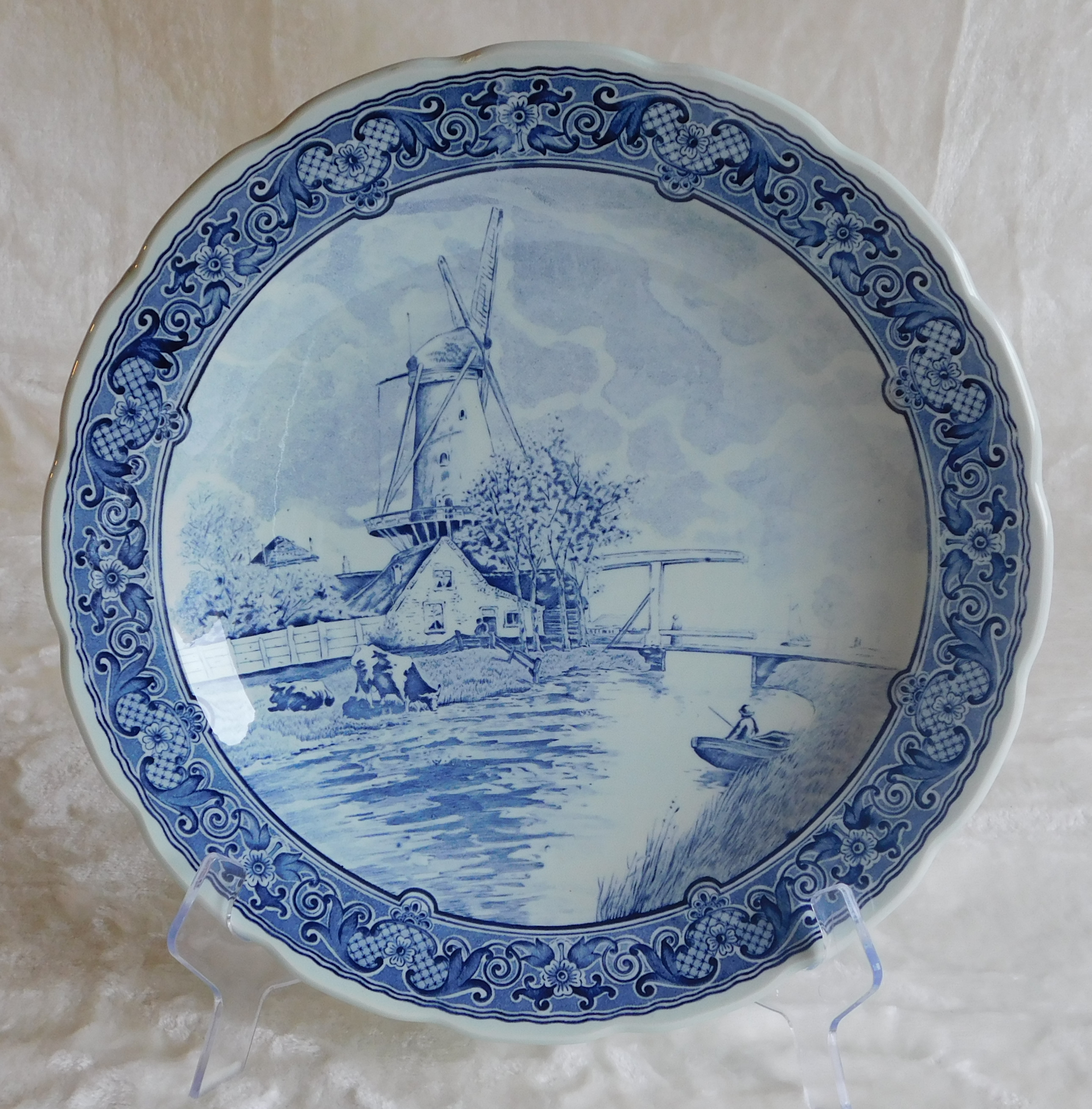 Windmill, Large Blue & White Porcelain Plate Circa 1969-1979