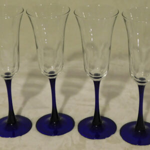 Set of Cobalt Blue Long Stem Champagne Flute Glasses