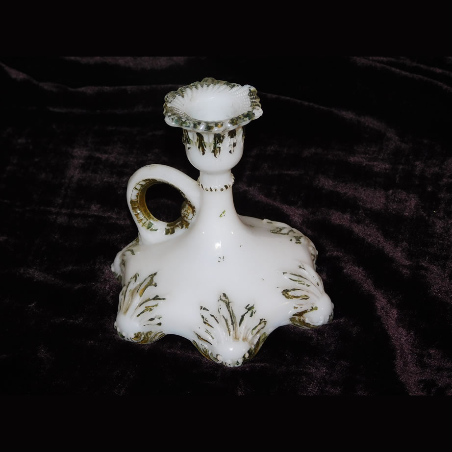 antique white milk glass candle holder