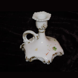 Antique Candle Holder, White Milk Glass, Green Paint