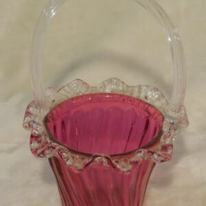 Antique Hand Blown Burgandy Glass Basket